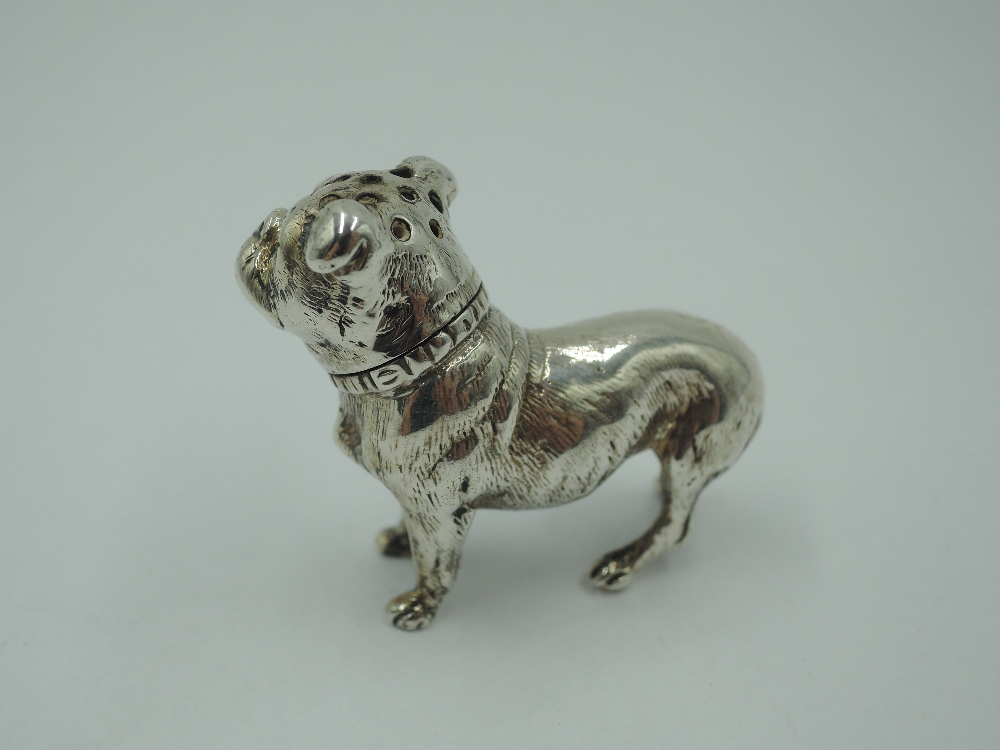 A small Edwardian silver study of a Boxer dog having pepperette/ vinaigrette holes to head, London - Image 3 of 4