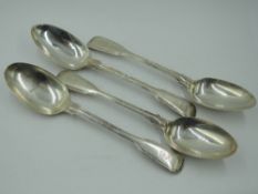 Four Victorian silver dessert spoons of fiddle & thread form, London 1869, Chawner & Co, approx