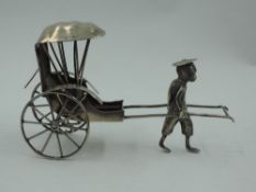 A miniature Chinese silver model of a Rickshaw bearing marks