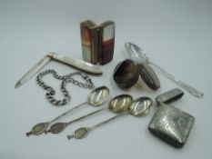 A selection of HM silver and misc including three coffee spoons having terminals modelled as