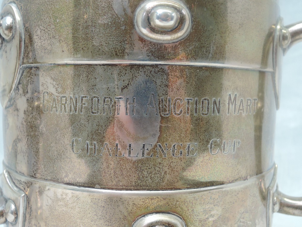 A large Victorian silver three handled trophy inscribed Carnforth Auction Mart Challenge Cup - Image 4 of 4