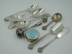 A selection of HM silver including small circular patch box with enamelled top, Georgian