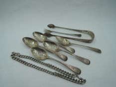 Five Georgian silver tea spoons having moulded foliate decoration to bowls and chased stems with