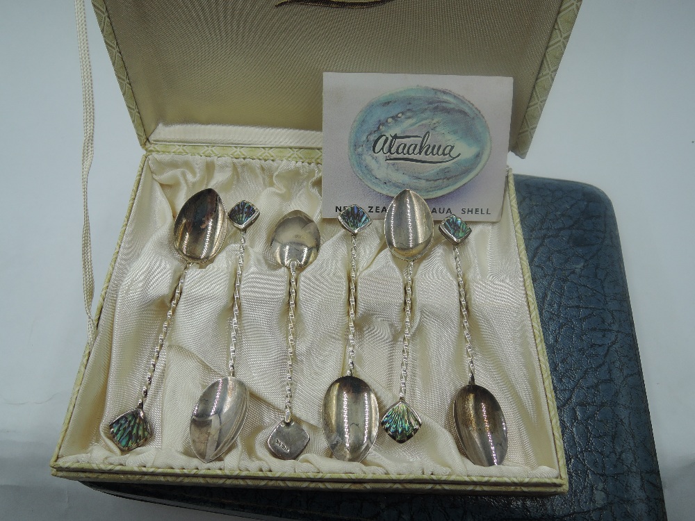 A cased set of HM silver handled butter knives and a cased set of New Zealand white metal coffee - Image 3 of 3