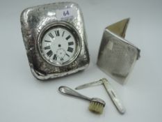 A selection of HM silver including folding fruit knife with mother of pearl handle, cigarette case