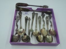 A small selection of HM silver and Scandinavian white metal decorative teaspoons including Norwegian