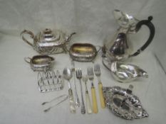 A small selection of silver plate including Victorian three piece teaset by Sturges, Bladdon &