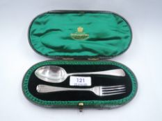 A cased child's Victorian/Edwardian silver spoon and fork of plain form, London 1900/01, Holland,