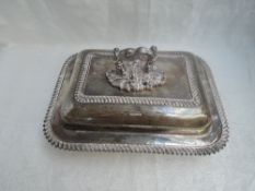 A large rectangular silver five piece lidded warming tureen of traditional form having gadrooned