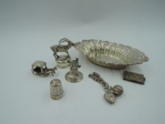 A small selection of HM silver and white metal including oval trinket dish, DORCAS thimble, study of
