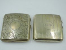 Two HM silver cigarette cases having scroll engraved and engine turned decoration, one still