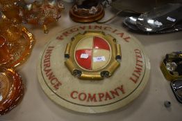 A vintage advertising plaque or roundall for Provincial Insurance Company