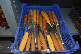 A woodworkers or cabinet makers selection of cutting and carving Chisels approx 20 chisels