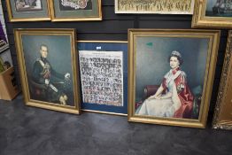 A pair of prints on board of the Queen and Prince with similar Queen mother print