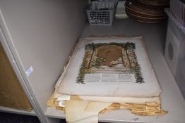 A selection of antique prints and book leafs