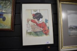 A cartoon styled print of a child painting