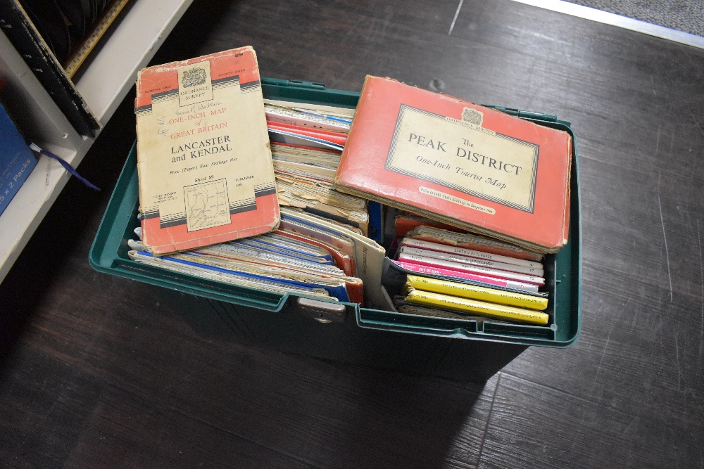A box full of vintage and modern maps, many of local interest to Lake District and similar.