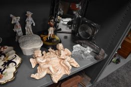 A selection of figures and decorations including Royal Copenhagen fish and Waterford crystal paper