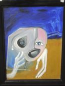 An oil painting attributed to Gerald Moore, abstract head, initialled and dated (19)93, 60 x 43cm,