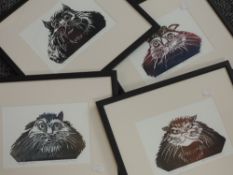 A set of four Ltd Ed prints, after Patrica Carloss Irving, cat interest, inc Posh Puss, 14 x 19cm,