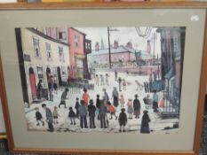 A print, after L S Lowry, A Procession, 42 x 57cm plus frame and glazed