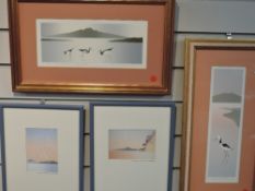 A selection of prints, after Malcolm Warr, inc Pied Stilts, 35 x 10cm, each plus frame and glazed