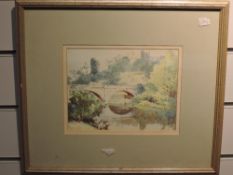 A watercolour, G H MaCarthy, river bridge, 15 x 19cm, plus frame and glazed