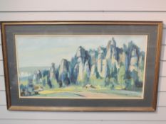 An oil painting, Jaroslav Cita, Rocks in Adrsypach, signed and dated 1982 and attributed verso, 39 x
