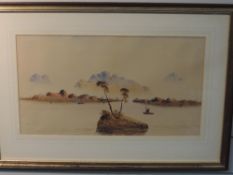 A watercolour, E Earp, coastal landscape, signed, 25 x 46cm, plus frame and glazed, and two