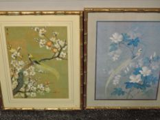 A mixed media painting, on cork, Oriental bird and folaige, 38 x 28cm, plus frame and glazed, and