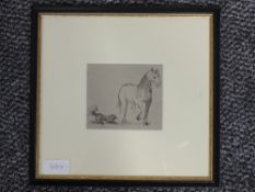 A pen and ink sketch, attributed to Harriet Anne Seymour, horse and hound, 9 x 11cm, plus frame