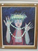 An oil painting, Juon, woman with beads, signed and dated (19)93, 59 x 49cm, plus frame
