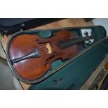 An early 20th Century violin, having 2 piece back, approx 14in, labelled for J G Murdoch and Co (