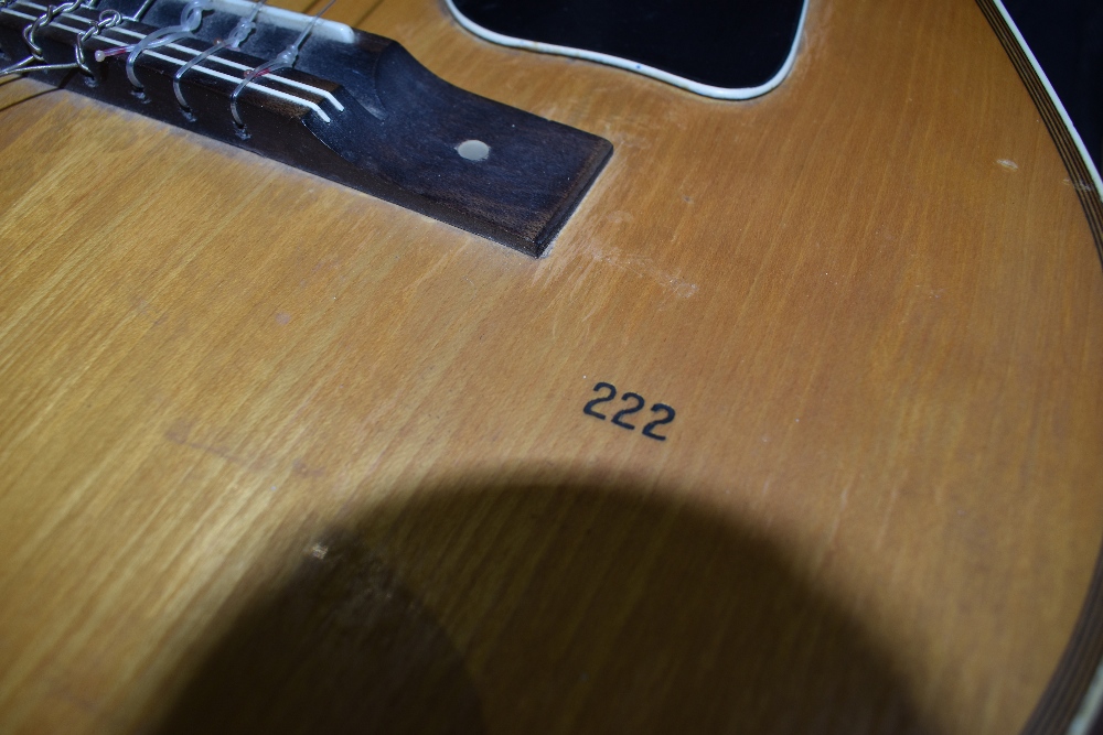 An interesting vintage classical parlour style guitar, bearing Selmer label , stamped 222, with - Image 2 of 3