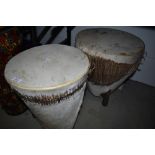 Two African style skin drums