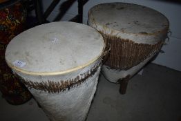 Two African style skin drums