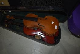 Two vintage Violins, one labelled J G Murdoch, The Maidstone, another labelled Maidstone in some