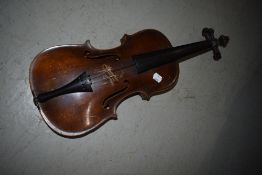 A traditional violin having two piece 14inch back, stamped Hope (maybe Hopf changed to Hope?) no