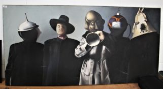 A large Canvas depicting Captain Beefheart and his Magic Band -this is a painting of the iconic