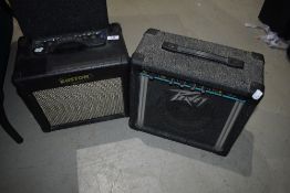 A Kustom KGA10FX practice amp and a Peavey KB15 keyboard /practice amp