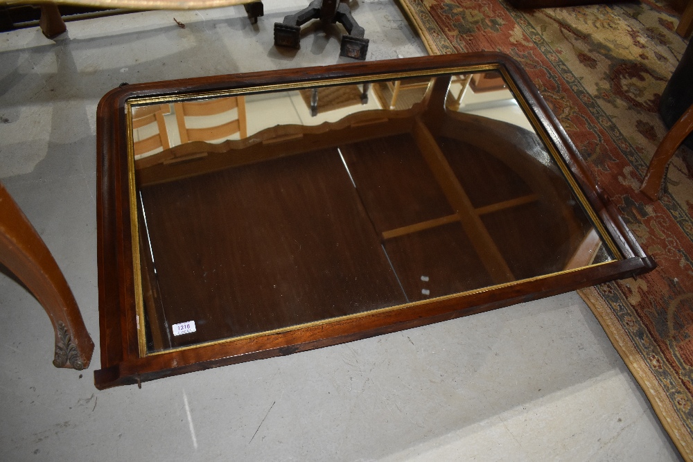 An early Victorian overmantel mirror having line inlay decoration, w 105cm