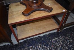 A vintage utility table having metal frame and wood plank inserts, w 78cm