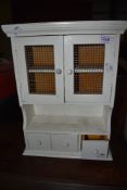 A white painted wall mounted spice cupboard, w 29cm