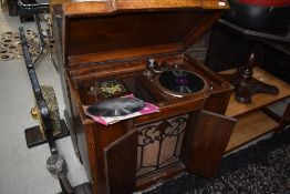 An early 20th Century oak gramophone cabinet