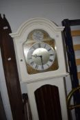 A mid 20th century white painted grandmother clock of traditional 'Tempus Fugit' inspiration