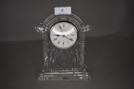 A crystal clear cut glass mantle clock by Waterford with box