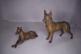 Two art deco letter or paper holders in the form of an Alsation and Grey Hound