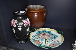 A selection of ceramics including black Shelley vase