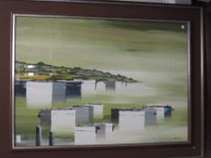 A mixed media painting, DeNoel, estuary scene, signed, 70 x 100cm