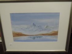 A watercolour, Marilyn Toldoff, Schneckhorn, signed and attributed verso,20 x 32cm, plus frame and